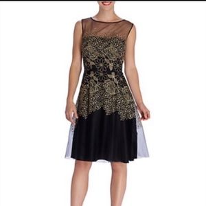 TAHARI-Black&Gold Floral Dress-16
